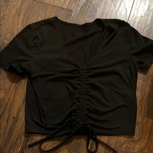 SHEIN Black Gathered V-Neck Tee